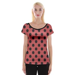 Polka Dots Black On Indian Red Cap Sleeve Top by FashionBoulevard