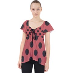 Polka Dots Black On Indian Red Lace Front Dolly Top by FashionBoulevard