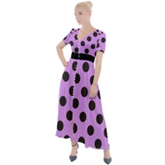 Polka Dots Black On Lavender Purple Button Up Short Sleeve Maxi Dress by FashionBoulevard