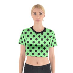 Polka Dots Black On Mint Green Cotton Crop Top