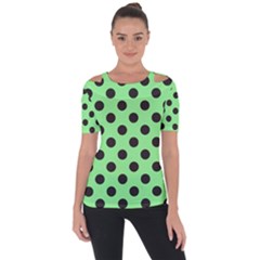 Polka Dots Black On Mint Green Shoulder Cut Out Short Sleeve Top