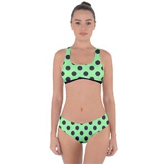 Polka Dots Black On Mint Green Criss Cross Bikini Set by FashionBoulevard