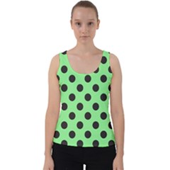 Polka Dots Black On Mint Green Velvet Tank Top