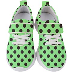 Polka Dots Black On Mint Green Kids  Velcro Strap Shoes