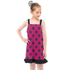 Polka Dots Black On Peacock Pink Kids  Overall Dress by FashionBoulevard