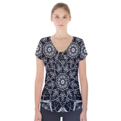 Black And White Pattern Short Sleeve Front Detail Top by Sobalvarro