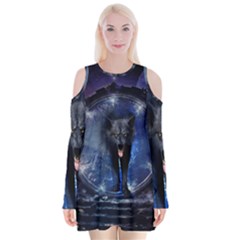 Awesome Wolf In The Gate Velvet Long Sleeve Shoulder Cutout Dress by FantasyWorld7