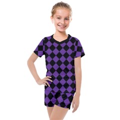 Block Fiesta Black And Imperial Purple Kids  Mesh Tee And Shorts Set