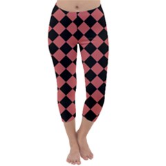 Block Fiesta Black And Indian Red Capri Winter Leggings  by FashionBoulevard