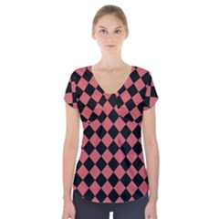 Block Fiesta Black And Indian Red Short Sleeve Front Detail Top by FashionBoulevard