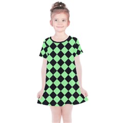 Block Fiesta Black And Mint Green Kids  Simple Cotton Dress