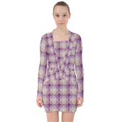 Doily Only Pattern Purple V-neck Bodycon Long Sleeve Dress by snowwhitegirl