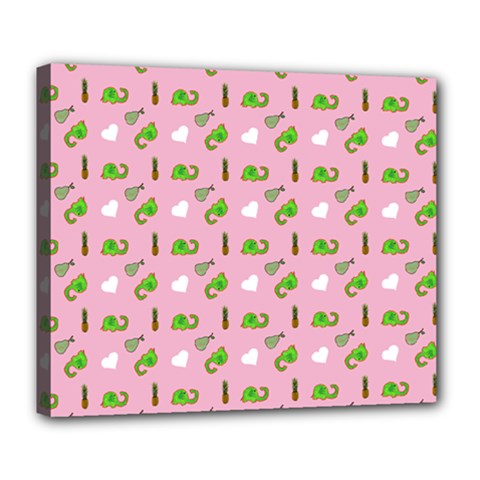 Green Elephant Pattern Pink Deluxe Canvas 24  X 20  (stretched) by snowwhitegirl