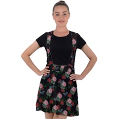 Dark Floral Butterfly Black Velvet Suspender Skater Skirt by snowwhitegirl