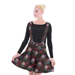 Dark Floral Butterfly Burgundy Suspender Skater Skirt by snowwhitegirl