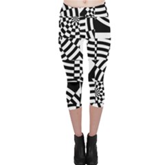 Black And White Crazy Pattern Capri Leggings  by Sobalvarro