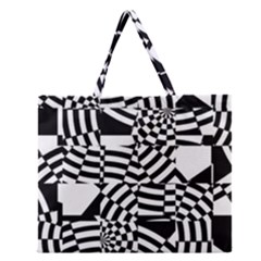 Black And White Crazy Pattern Zipper Large Tote Bag by Sobalvarro