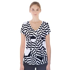 Black And White Crazy Pattern Short Sleeve Front Detail Top by Sobalvarro