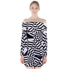 Black And White Crazy Pattern Long Sleeve Off Shoulder Dress by Sobalvarro