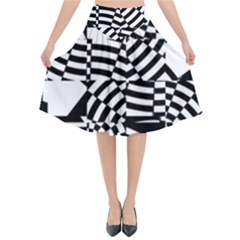 Black And White Crazy Pattern Flared Midi Skirt by Sobalvarro