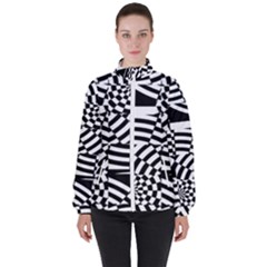 Black And White Crazy Pattern Women s High Neck Windbreaker by Sobalvarro