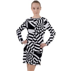 Black And White Crazy Pattern Long Sleeve Hoodie Dress by Sobalvarro