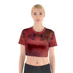Decorative Celtic Knot With Dragon Cotton Crop Top by FantasyWorld7