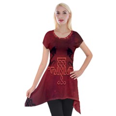 Decorative Celtic Knot With Dragon Short Sleeve Side Drop Tunic by FantasyWorld7