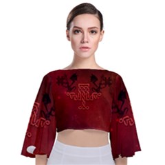 Decorative Celtic Knot With Dragon Tie Back Butterfly Sleeve Chiffon Top by FantasyWorld7