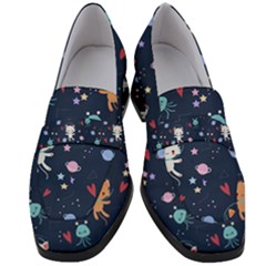 Cute Astronaut Cat With Star Galaxy Elements Seamless Pattern Women s Chunky Heel Loafers by Vaneshart