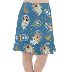 Seamless Pattern Funny Astronaut Outer Space Transportation Fishtail Chiffon Skirt by Vaneshart