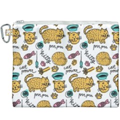 Hand Drawn Kitten Pattern With Elements Canvas Cosmetic Bag (xxxl) by Vaneshart