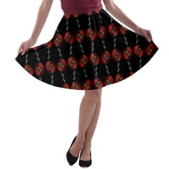 Red Silver Background Electric A-line Skater Skirt by Wegoenart