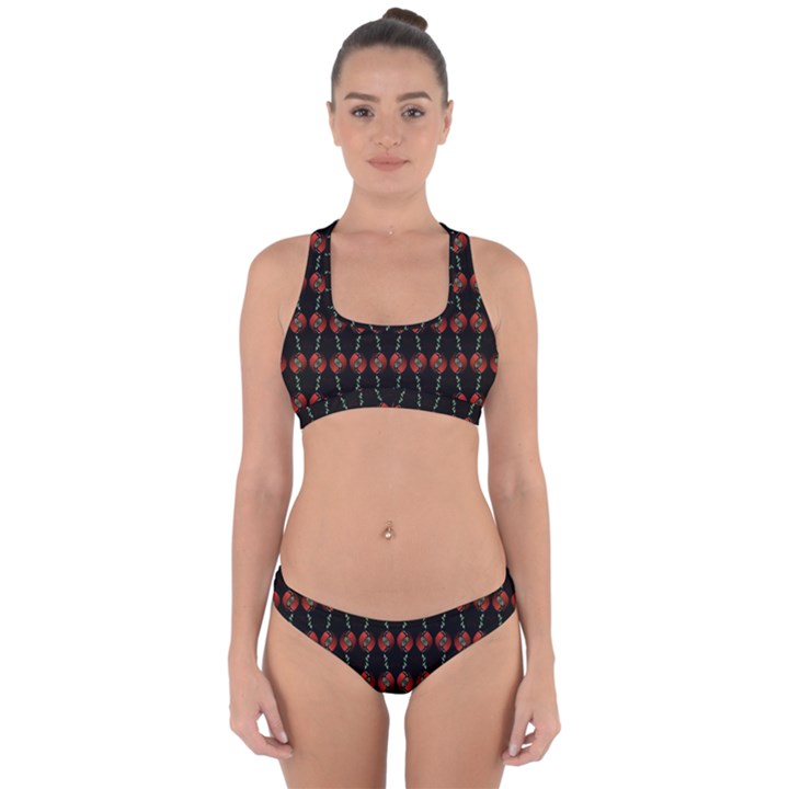 Red Silver Background Electric Cross Back Hipster Bikini Set