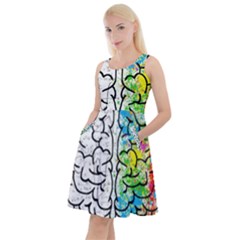 Brain Mind Psychology Idea Drawing Knee Length Skater Dress With Pockets by Wegoenart