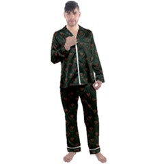 Orange Rose Wallpaper Pattern Men s Satin Pajamas Long Pants Set