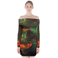 Space Cosmos Galaxy Universe Sky Long Sleeve Off Shoulder Dress by Wegoenart