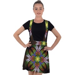 Fractal Flower Fantasy Pattern Velvet Suspender Skater Skirt