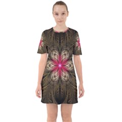 Fractal Background Design Abstract Sixties Short Sleeve Mini Dress by Wegoenart