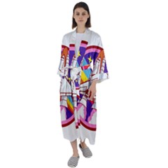 Pink Rainbow Rocket Maxi Satin Kimono by Wegoenart