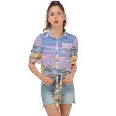 Vacation Island Sunset Sunrise Tie Front Shirt 