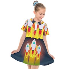Rocket Take Off Missiles Cosmos Kids  Short Sleeve Shirt Dress