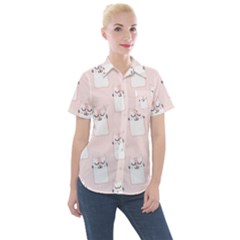 Pattern Pink Cute Sweet Fur Cats Women s Short Sleeve Pocket Shirt