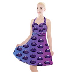 Ufo Alien Pattern Halter Party Swing Dress  by Wegoenart