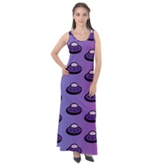 Ufo Alien Pattern Sleeveless Velour Maxi Dress by Wegoenart