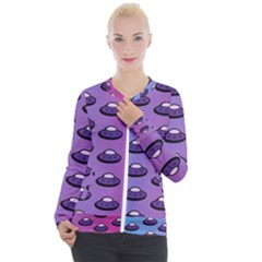 Ufo Alien Pattern Casual Zip Up Jacket by Wegoenart