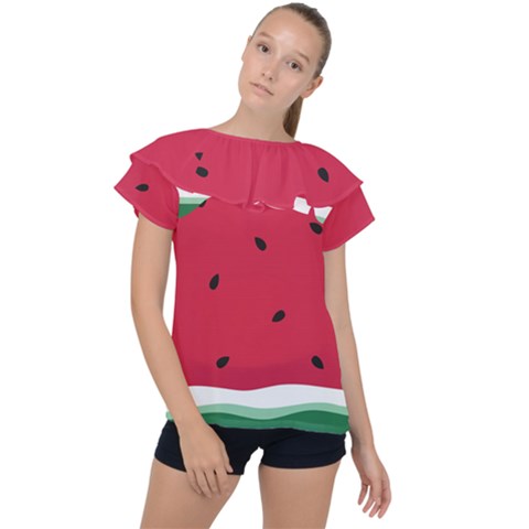 Minimalist Summer Watermelon Wallpaper Ruffle Collar Chiffon Blouse by Nexatart
