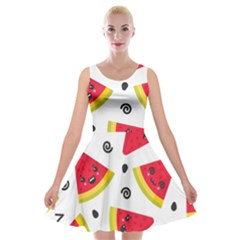 Cute Smiling Watermelon Seamless Pattern White Background Velvet Skater Dress by Nexatart