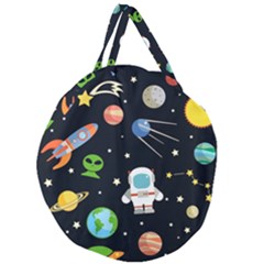 Space Astronomy Decorative Symbols Seamless Pattern Vector Illustration Giant Round Zipper Tote