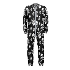 Skull Crossbones Seamless Pattern Holiday Halloween Wallpaper Wrapping Packing Backdrop Onepiece Jumpsuit (kids)